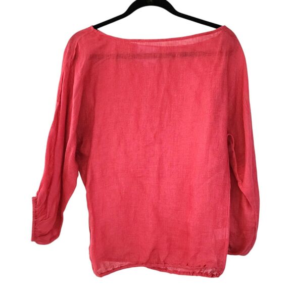MICHELLE FARMER Raspberry Pink 100% Linen Balloon Bubble Blouse Size M Lagenlook - Picture 1 of 8